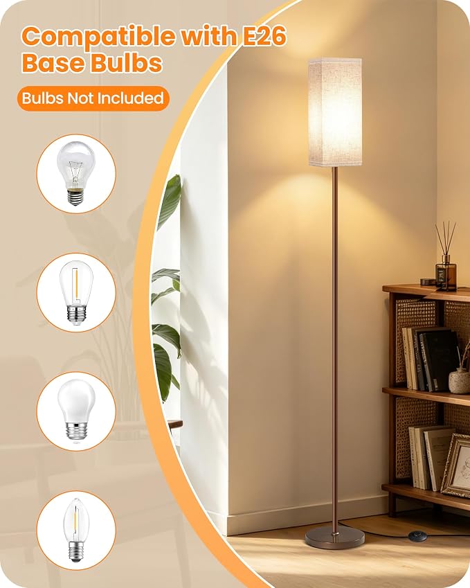 64.6" Floor Lamp, Pole with Foot Switch, Modern Standing Lamp Lampshade, Minimalist Freestanding Lamp (Bulb Not Included), for Living Room, Bedroom Office ETL Listed,Brown and Beige VE07LD05
