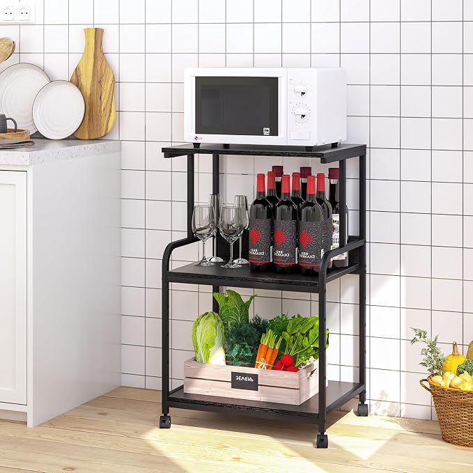 Arbuxzuy Printer Stand with Storage Shelf,3 Tier Printer Cart with Wheels,Mobile Printer Table for Home Office,Stands for Heat Press Scanner Fax,Industrial Style (Black)
