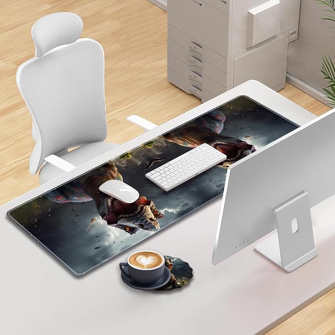 Extended Gaming Mouse Pad 31.5" x 11.8", with Edge Stitching, Non-Slip Rubber Base Keyboard Pad, Suitable for Work, Game, Office, Home and Coasters, Dinosaur