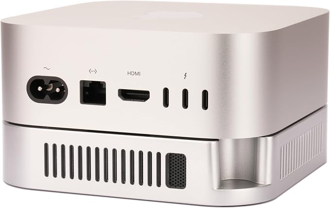 M4 M5 Mac mini Stand, Silver Holder for Mac mini 2024-2026 with Ventilation Heat Dissipation Cooling, Desk Mount Accessories with Anti-Slip Silicone and Dust-Proof Nets
