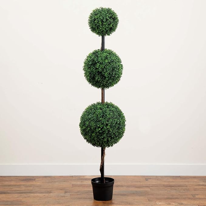 Nearly Natural 6ft. Artificial Triple Ball Boxwood Topiary Tree (Indoor/Outdoor)