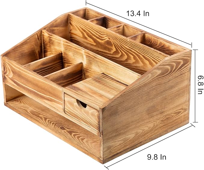 Wood Desk Drawer Organizers with File Organizer Pen holder Decor combo for Desk Organization, Office Desks, Home can arrange calculators, scissors, pens, note papers, etc. (Baked color)