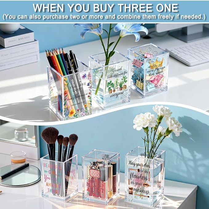 QYUVK Literacy And Justice For All Acrylic Makeup Brush Pencil Holder Cup, Social Justice Gifts for Women Sister Friend Coworker, Stop Book Banning Protect Librarian, Pen Holder for Desk Accessories