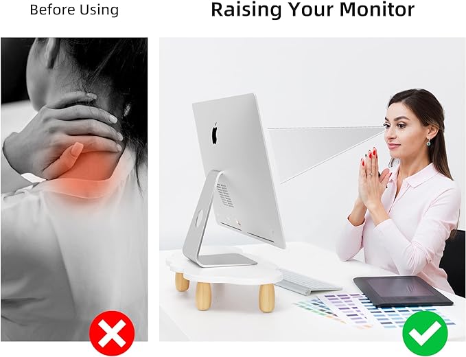 AFOOYO Monitor Stand Riser,Cloud Shape Wood Computer Monitor Stand, 16.5IN Monitor Stand Riser, Multi-Purpose Desktop Organizer Riser for Computer,Laptop,Printer,TV,White