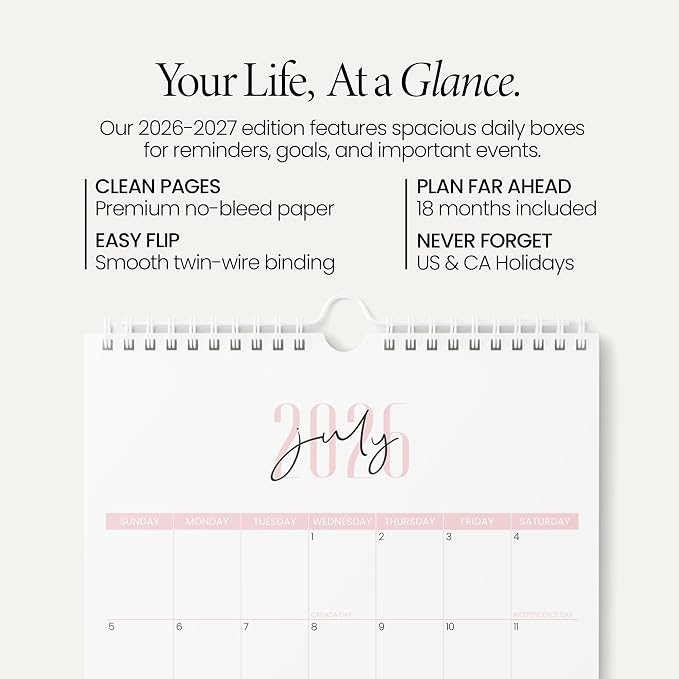 Karto Wall Calendar 2026-2027 11x17 in - Two Font Pink | July 2026 to December 2027, Vertical, Boosts Productivity, Easy Monthly Planning