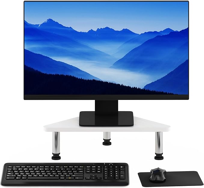 Furinno Turn-N-Tube Triangle Corner Monitor Riser, White Monitor Stand Riser, Laptop Stand for Desk, Office Desk Accessories, Desk Organizers and Accessories, White Wood