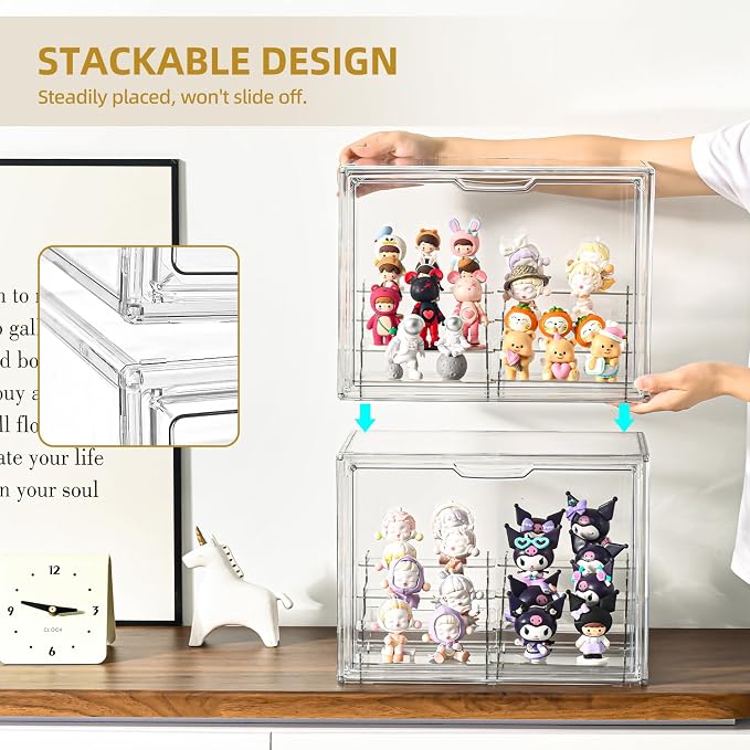 4Tier Display Case for Collectibles,Clear Display Box with 2 Stands ,Storage Container with Magnetic Door
