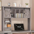Large Desktop Bookshelf with Sliding Barn Door, 47.2''W Desk Shelf | Display Rack, Desktop Organizer Storage Rack with 7 Cubbies and Drawer, Home, Desk Shelf for Office, Dorm, Vanity, Oak