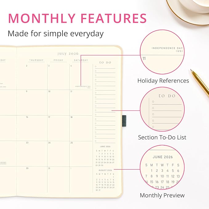 Graphique Peanuts House 18 Month Planner, July 2026 – Dec. 2027, Hardbound Vegan Leather Planner with Monthly Tabs, Holidays & Reminder Stickers, 6” x 8”