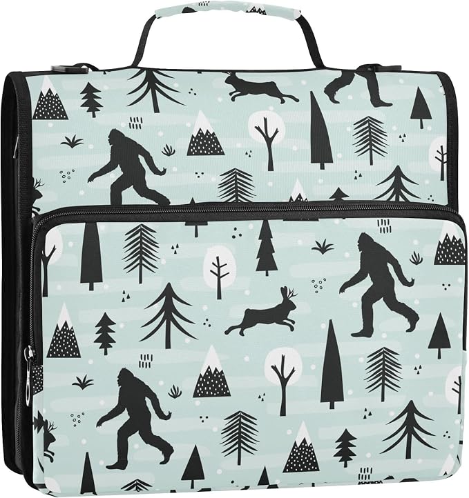 Sasquatch Print Zipper Binder Bag 3 Ring with Shoulder Strap & Handle Multi Pocket Binder Organizer Bag Large Capacity for School Office Supplies