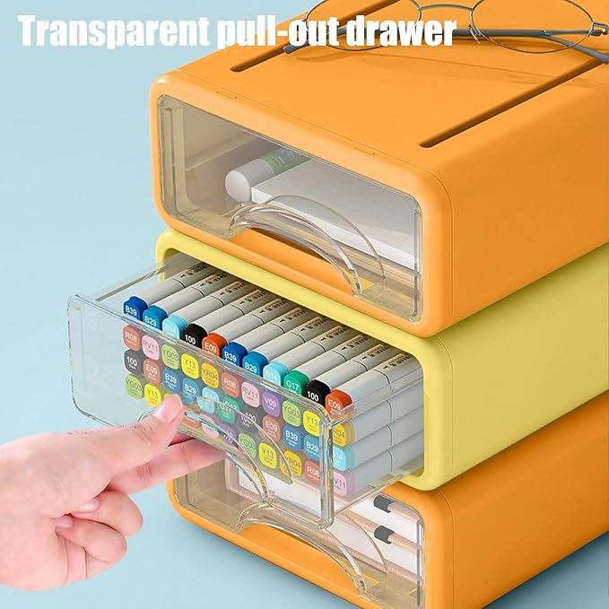 Desk Organizer with Drawers, Stackable Storage Drawers with Compartments Desktop Organization for Office Supplies, Makeup, Pencils, Tape, Erasers, Paperclips, Chargers (2S2M)