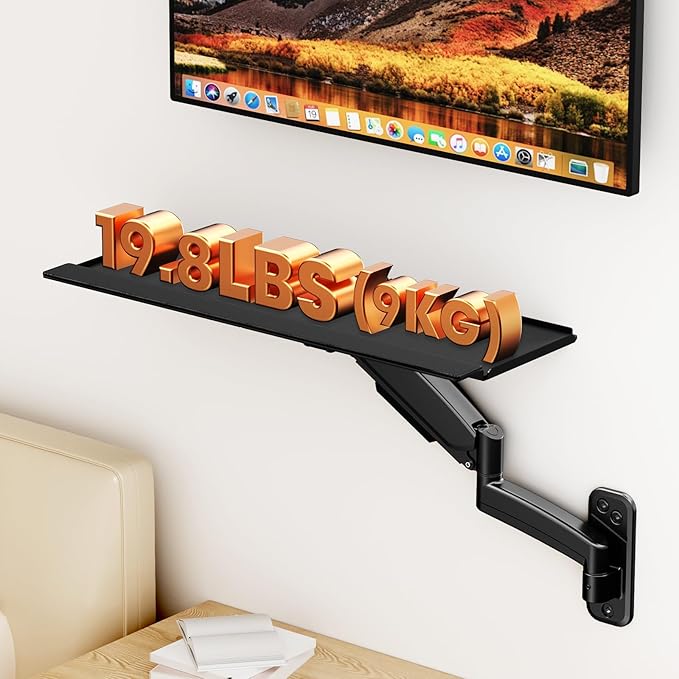 Keyboard Tray Wall Mount,Sit-Stand 26 Inch Keyboard and Mouse Stand,Height Adjustable Typing Platform,360 Degree Rotation, Holds up to 19.8 lbs, Black