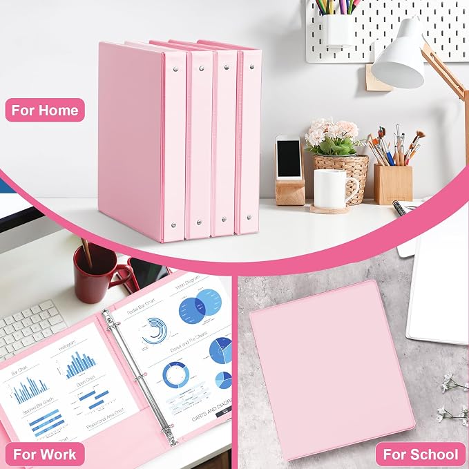 SUIN 1-inch 3 Ring Binder with 2 Interior Pockets, 1''Durable Binders Holds US Letter Size 8.5'' x 11'' Paper - Versatile Binders for Office, Home, and School Use, 6 Pack Pastel Pink