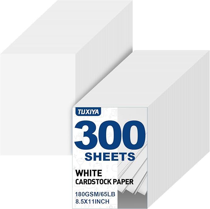TUXIYA 300 Sheets White Cardstock Paper,8.5" X 11" Card Stock 180 GSM/65 LB | Cardstock Printer Paper Construction Paper White Card Stock for Art, Invitations, DIY Cards, Watercolor & Craft Projects
