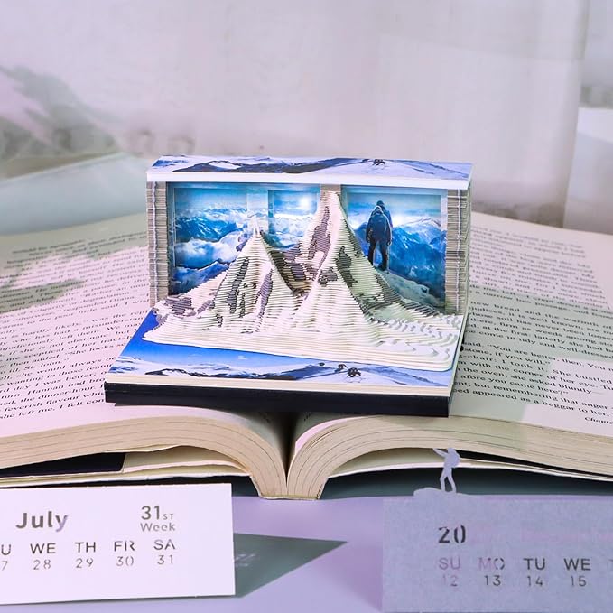 3D Time Piece Calendar, 2027 Desk Calendar With LED Light, 3d Tree Memo Pad Creative Desk Calendar, Christmas Gift for Colleague Friend, Desktop Decoration (Mount Everest)