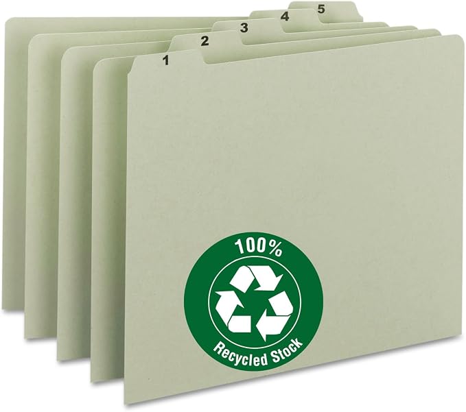 Smead Pressboard Guides, 1/5-Cut Tab, Daily (1-31), Letter Size, Gray/Green, Set of 31 (50369)