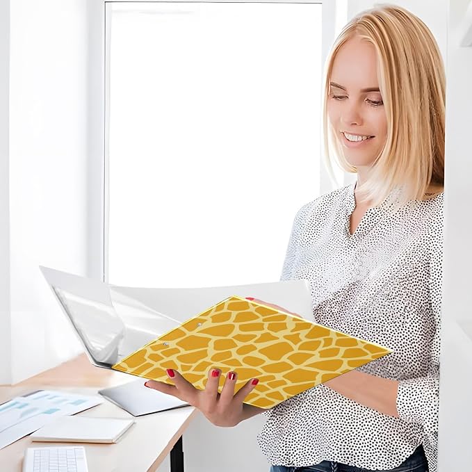 3 Ring Binder Giraffe Print 1.5 Inch Three Ring Binder | Cute Binder with 3 Storage Pockets for Women School Office Supplies