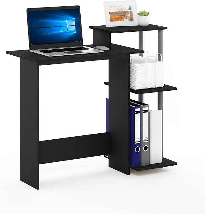 Furinno EFFICIENT Desk, 28.6" Wide Gaming Desk with 3 Open Side Shelves, Laptop Notebook Computer Desk, Office Desk for Home Office, Study Room, Dorm, Bedroom, Black