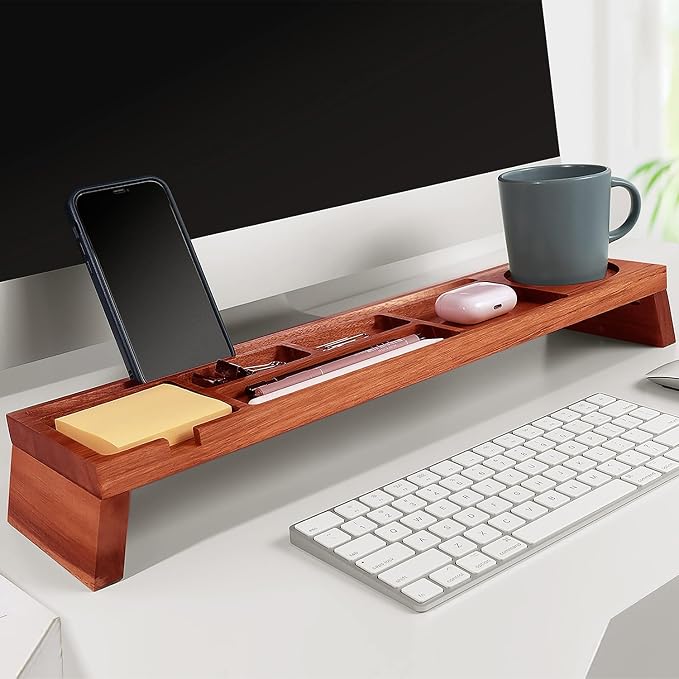 Linwnil Natural Wood Desk Organizer - Multi-Compartment Wooden Organizers for Home, Office, Cubicle Accessories - Table Caddy for Desktop and Workspace - Pencil Storage Tray