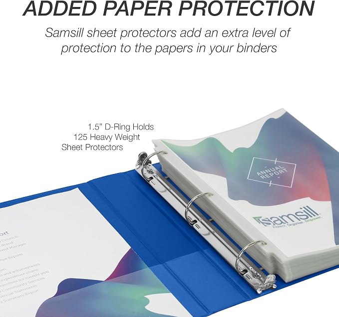 Samsill Durable 1.5 Inch Binder, D Ring Binder, 100% Recycled Chipboard, Blueberry