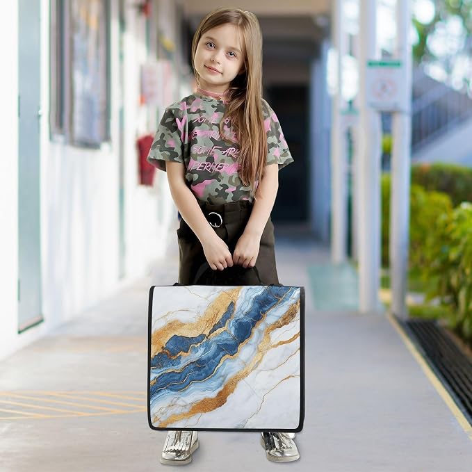Aslsiy Zipper Binder Marble White Gold Blue 1.5 inch 3-Ring Binder Organizer Trapper Keeper with Shoulder Strap for School Office Supplies