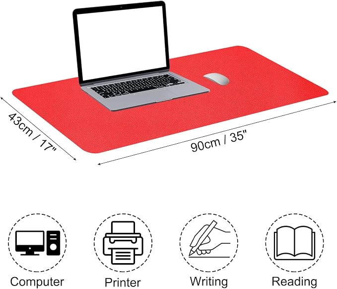 Patikil Non-Slip Waterproof PU Leather Desk Pad, 35x17in, Dual Sided for Office/Home, Red