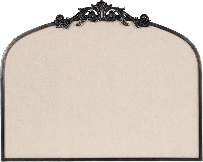 Kate and Laurel Arendahl Vintage Ornate Framed Wide Arch Pinboard | 30 x 24, Black, Fabric Pinning Surface, Vintage Crown, Use as Motivational Vision Board or Wall Organizer, Dorm Room Decor