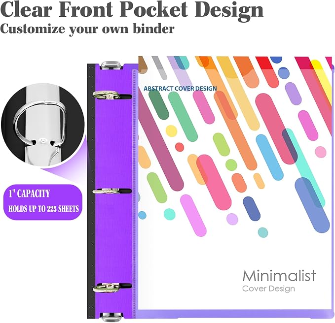 INFUN 1 Inch Telescoping 3 Ring Binder,6 Pack–Flexible Binder with Customizable Front Cover and Clear Catalog Pocket, Assorted Colors–Perfect for School, Office & Home