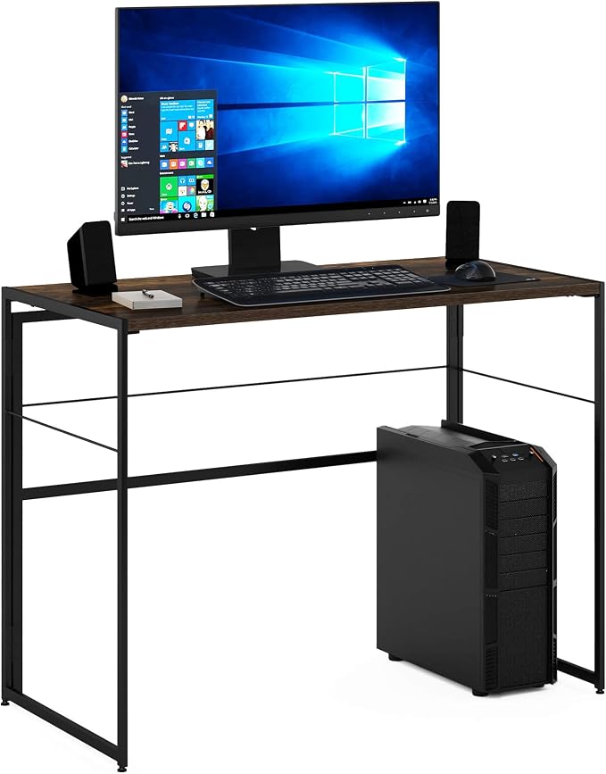 FURINNO Riau No Tool/No Assembly/Folding Metal Frame Computer Desk, Rustic Oak/Black