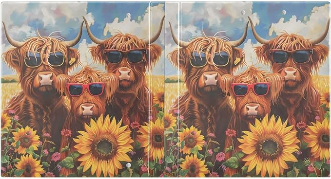 Custom 3 Ring Binder Highland Cows Sunflowers 1.5" Round Ring Binders Personalized Name View Binder with 200 Sheet for Women Men Office Kids School Supplies, 1 Pack