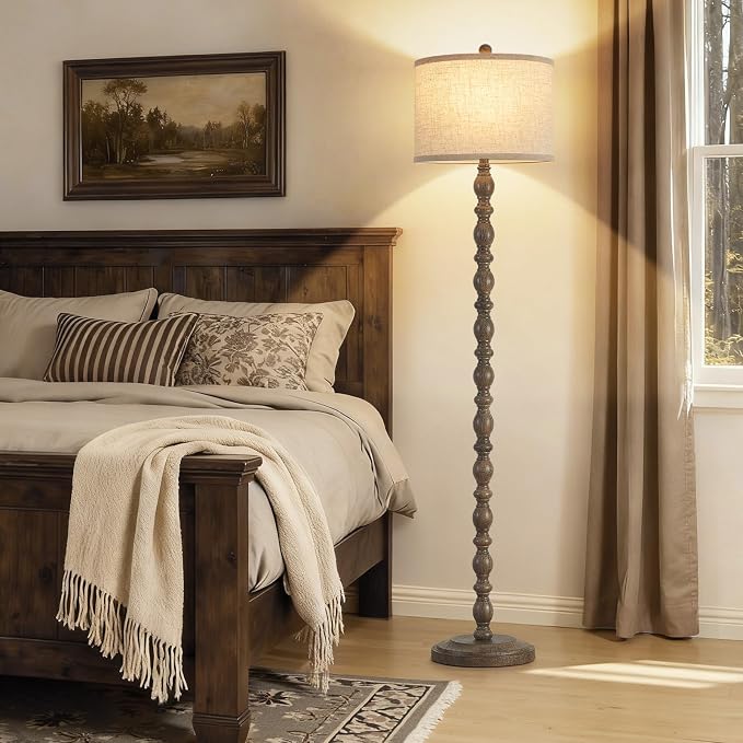 62" Floor Lamp, Adjustable Color Temperature Farmhouse Standing Lamp, Retro Rustic Tall Floor Lamps with Rotary Switch, Resin Standing Lamp for for Living Room,Bedroom,House, Office(Grayish Brown)