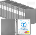 Henoyso 48 Pack 1 Inch 3 Ring Plastic Binders, Bulk Flexible PP Binders for Classroom & School Supplies, Letter Size 8.5 x 11, Holds 240 Sheets with Interior Pocket (Grey)