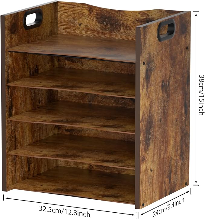 5-Tier Wood Paper Organizer, File Holder for Desk With Handle | Keep Desk Clean,Space Saving,Wooden Paper Letter Tray, Desk Organizer and Accessories, File Cabinet for Home Office, School