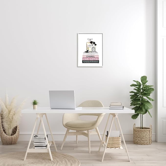 Cosmetics on Bookshelf Glam, 16 x 20 Inch Framed Giclée Print | Stupell Industries · By Amanda Greenwood · Ready to hang · Chic gift for fashion lovers · Made in USA