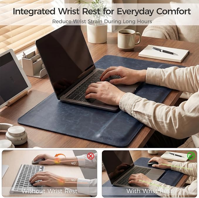 Magnetic Desk Mat System with Wrist Support 80×40cm, Premium Leather Desk Pad with Magnetic Accessories, Waterproof Non-Slip Desk Organizer for Office & Gaming