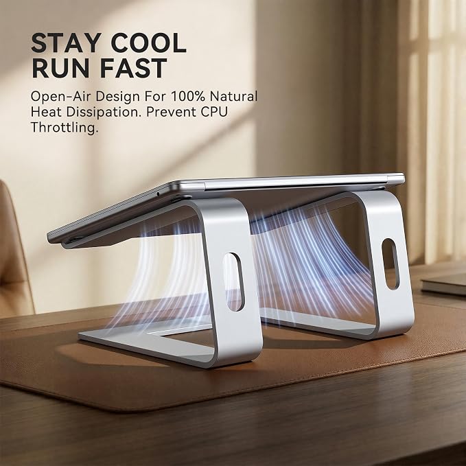 SOUNDANCE Laptop Stand, Aluminum Computer Riser, Ergonomic Laptops Elevator for Desk, Metal Holder Compatible with 10 to 15.6 Inches Notebook Computer, Silver
