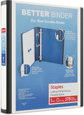 Staples Better Binder, 1 Inch D-Ring, White, 275 Sheets, 3-Pack | Reinforced spine for durable school and office document organization.