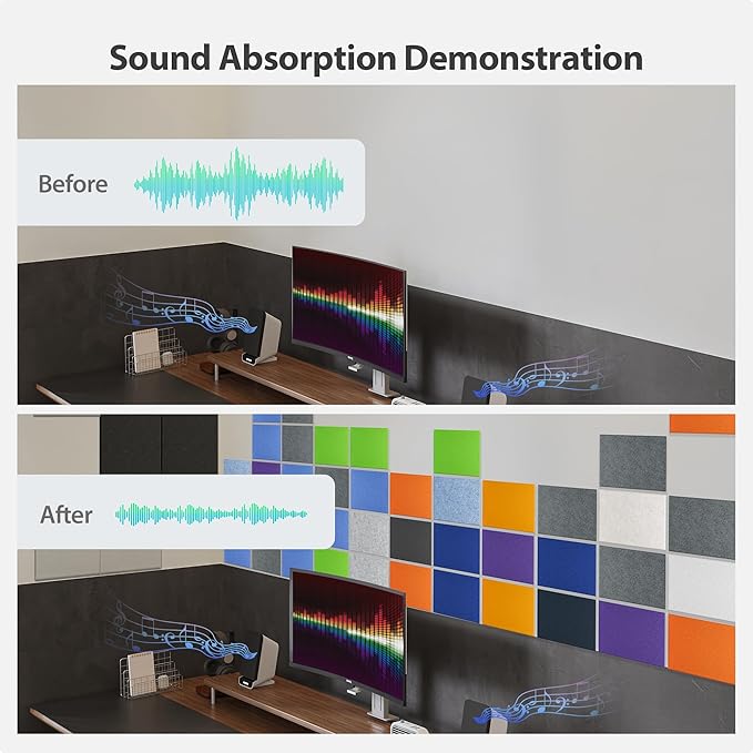 Amantech 12 Pack Acoustic Panels Self Adhesive Sound Proof Foam, High Density Sound Acoustic Panel, 16X12X0.4 Inch 4:3 Rectangle Panels in Home, Office, Reccording Room, Studio, more(Orange-Red)
