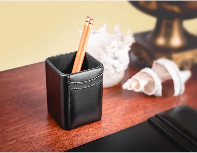 Genuine Top-Grain Black Leather 3-piece Desk Set