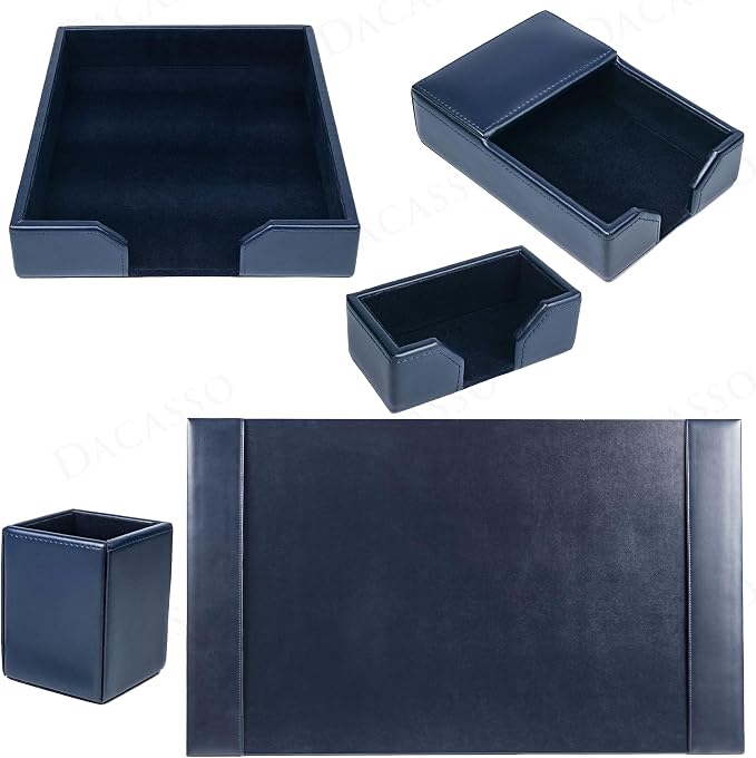 Dacasso Navy Blue 5-Piece Leather Desk Set, Bonded Leather, 30 x 18 x 4, DF-5002