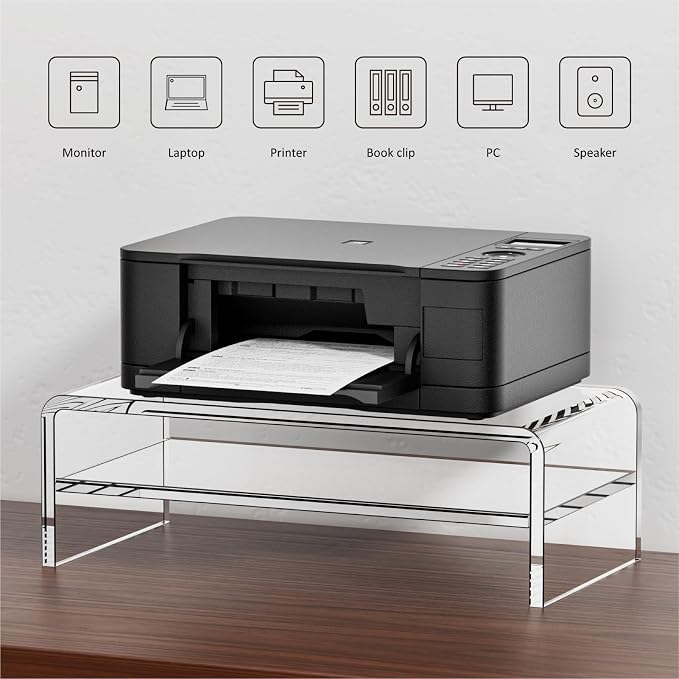 Egchi Acrylic Monitor Stand Riser, 2 Tier Clear Computer Monitor Stand for Home Office Business, PC Desk Stand Monitor Riser for Keyboard Storage, Laptop, Printer and TV Screen -12x7.2x5.12 inches | Desk Stand Monitor Riser, for Home Office Business, K...