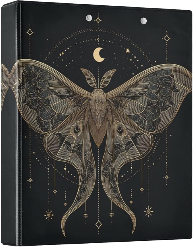 Mystical Goth Moths 3 Round Ring Binders | 1.5 Inch Binder with Clipboard, PVC Pockets, Work Organizer, Holds 200 Sheets for School Office 1 Pack