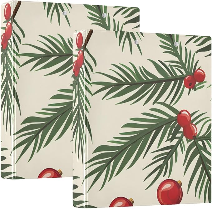 3 Ring Binder Christmas Tree Branches Balls 1.5 inch Binders with Clipboard Round Ring Binder Fit 8.5'' x 11'' Paper 3 Interior PVC Clear Pockets for Office Supplies