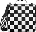 ALAZA Zipper Binder 3 Ring Black White Checkered Plaid Binder Organizer with Zipper and Shoulder Strap Large Capacity Multi-Pocket Trapper Keeper File Folder for Office Supplies