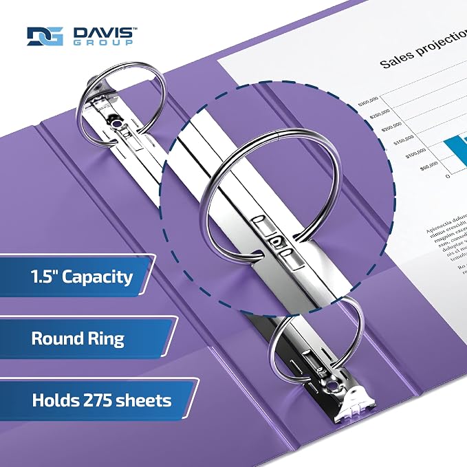 Easyview 3-Ring Binder, Clear-View Cover, 1.5" Round Rings, 6 Pack | Heavy-duty binder, fits 8.5" x 11" paper, purple, customizable cover, made in Canada, ideal for school or office use