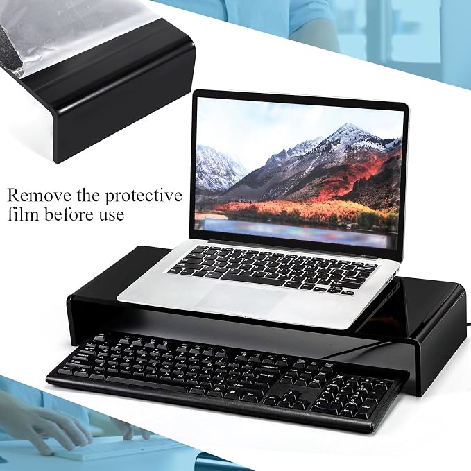 Jetec 2 Pcs Acrylic Monitor Stand Desktop Video Acrylic Monitor Riser Desk Shelf Computer Stand for Laptop TV Computer Screen Desk Organizer Teacher's Day Supplies (Black, 20 x 8 x 3 Inch)