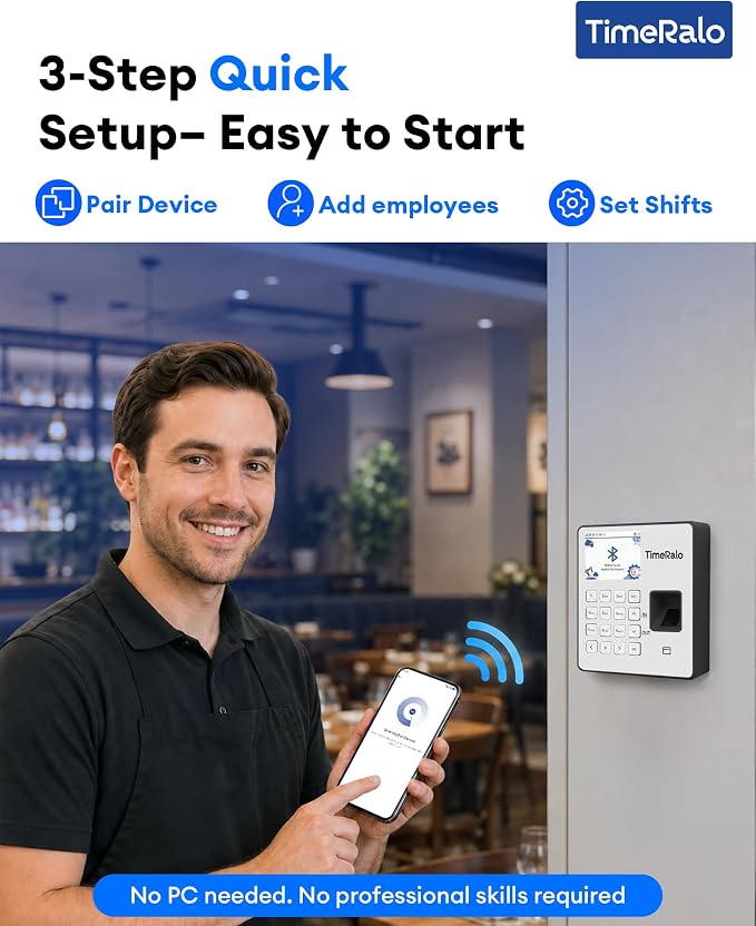Cloud Time Clock for Small Business, 3-in-1 Mode, Remote Access | Fingerprint Attendance System with Smart Scheduling, Overtime & Lunch Rules, Auto Report, 10 Cards, 2.4G WiFi, No Monthly Fee