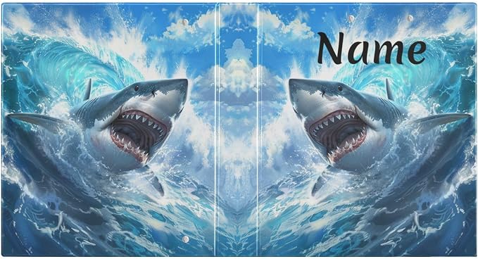 Custom 3 Ring Binder Cute Shark Blue Ocean Wave 1.5" Round Ring Binders Personalized Name View Binder with 200 Sheet for Kids School Supplies Women Men Office, 1 Pack