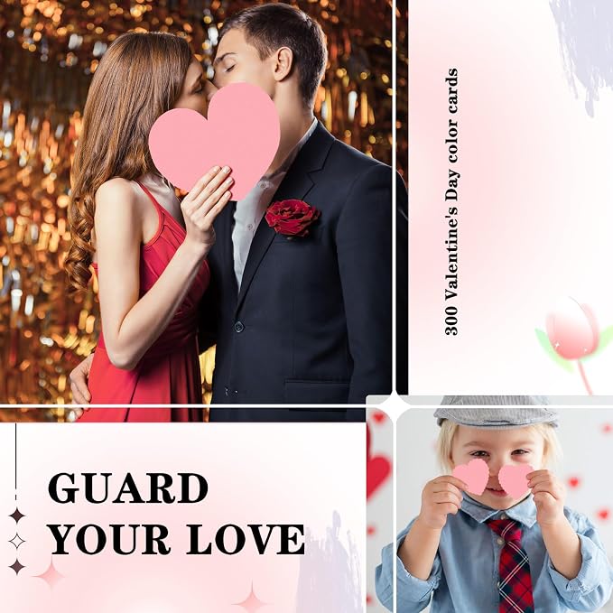 Colarr 300 Sheets Valentine's Day Colored Card Stock Paper 8.5 x 11 Inch Printed Colored Construction Paper 65lb 180 GSM Double Sided Card Stock for Arts Crafts, Invitations, Greeting Cards, Posters