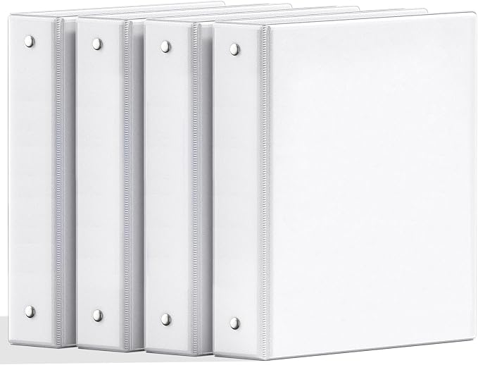 SUNEE 1.5 Inch Binders 3 Ring 4 Pack, PVC-Free Clear View 1 1/2 Inch Binders (Fits 8.5x11 Inches) for School, Office & Home Use, White